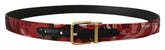 Dolce & Gabbana Red Jacquard Rose Leather Gold Metal Buckle Belt -   -  Dolce & Gabbana.